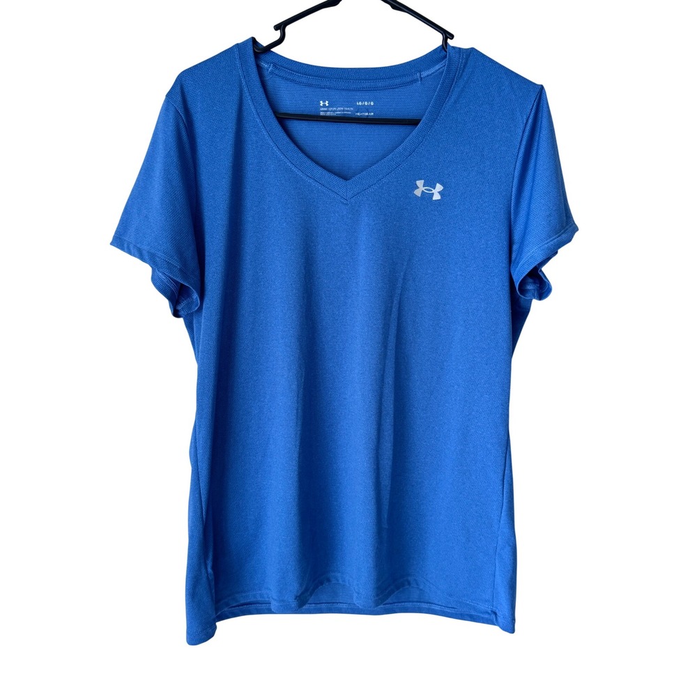 Under Armour HeatGear Loose Fit V-Neck Short Sleeve Athletic Shirt Royal Blue LG